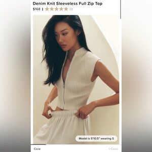 Alo Denim Knit Sleeveless Full Zip Top